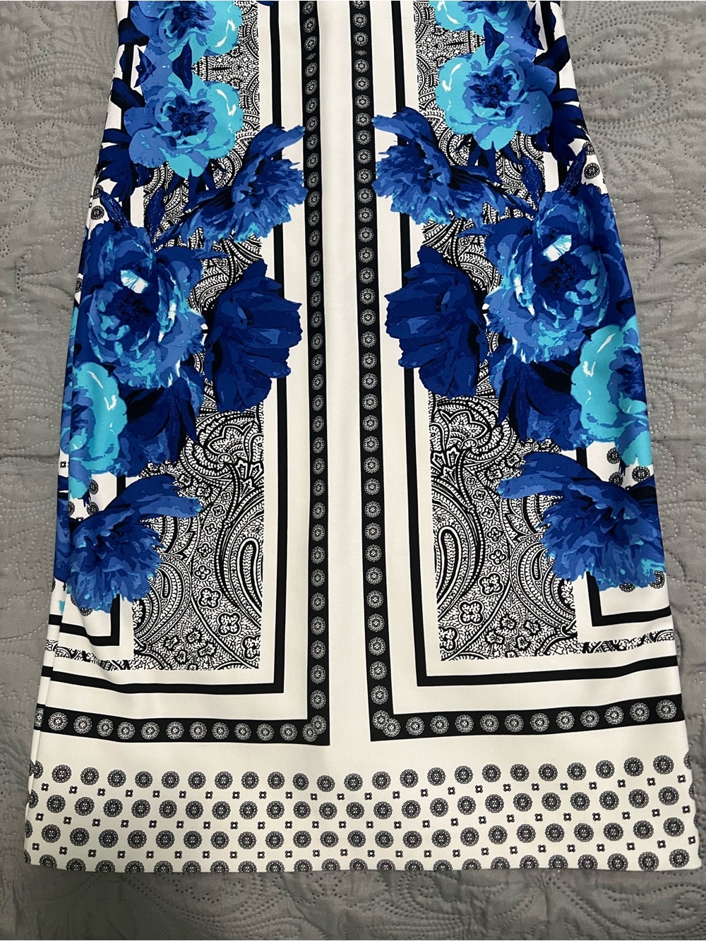 INC Floral Paisley Border Print Sheath Dress Blue White Black Scuba Stretch XSโ - Picture 6 of 6